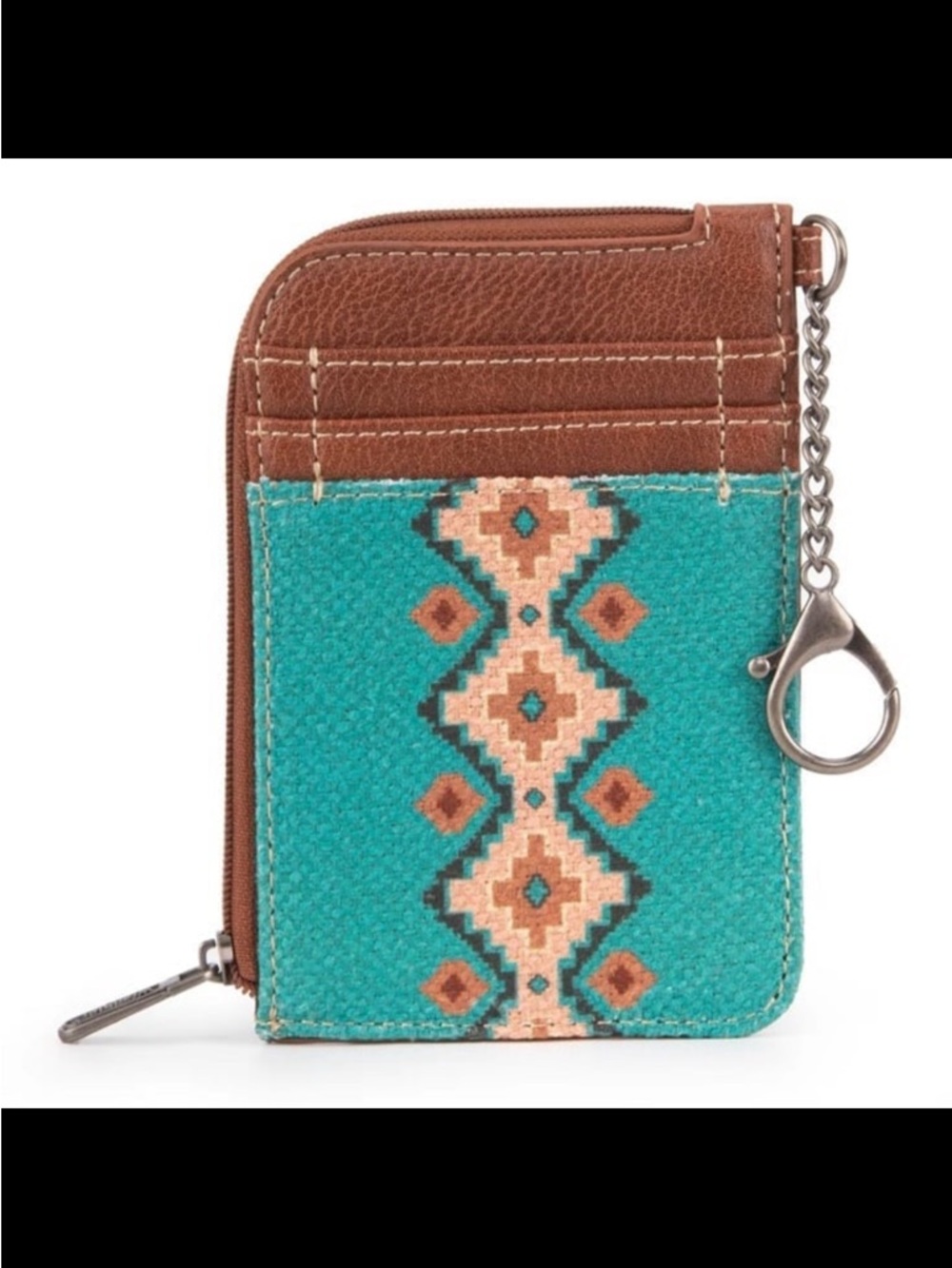 Wrangler Turquoise and Brown Zip Card Wallet with Key Chain